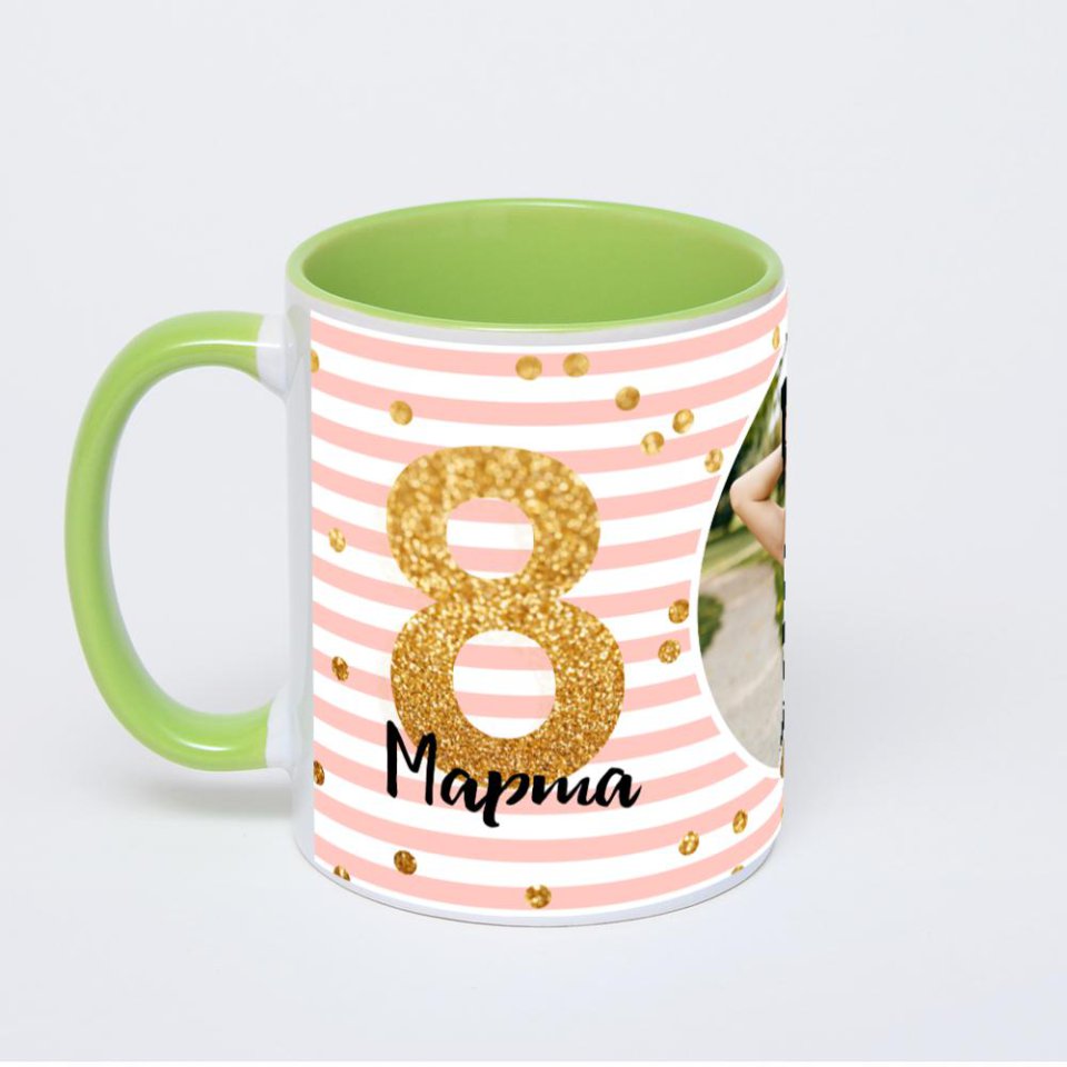 Салатовая кружка с фотопечатью