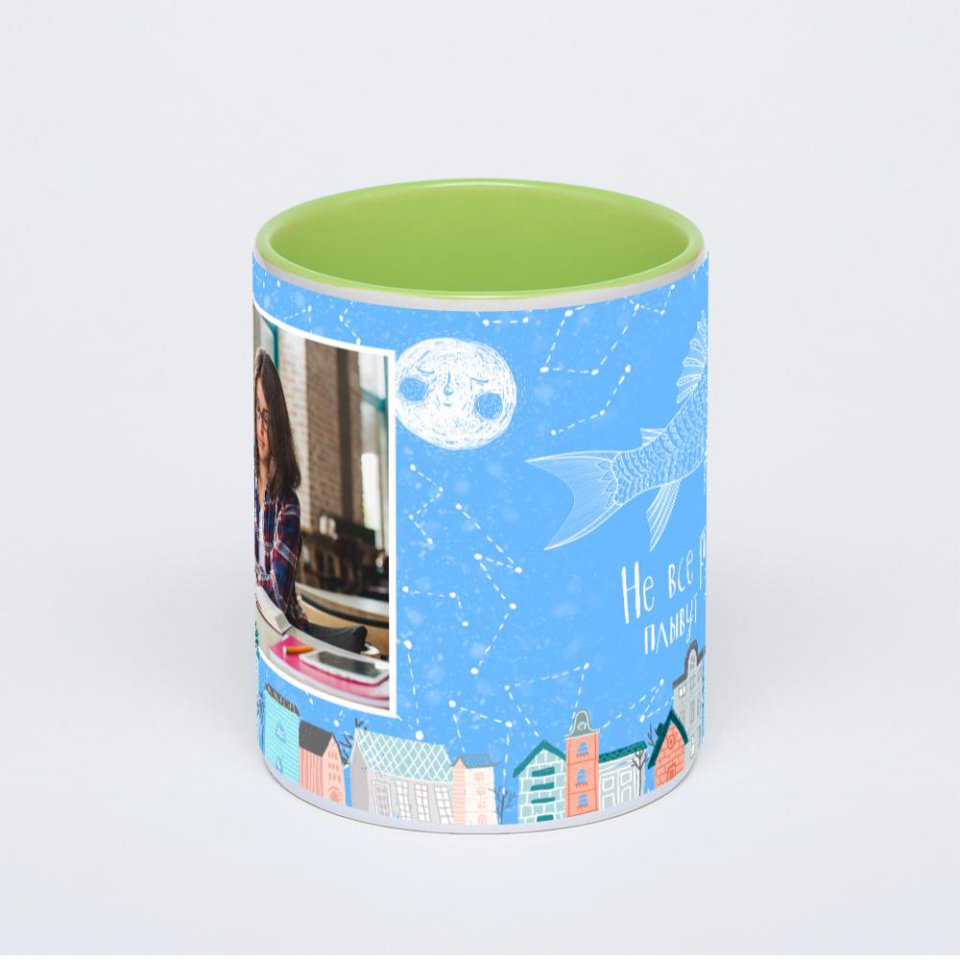 Салатовая кружка с фотопечатью