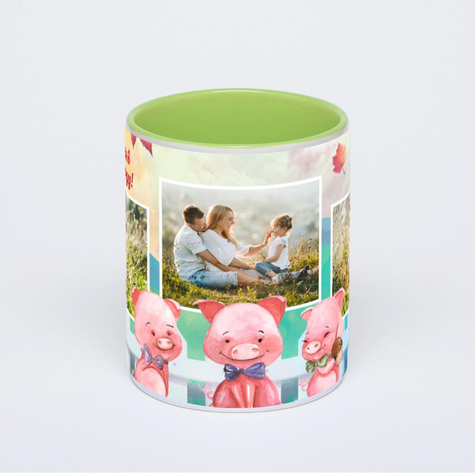 Салатовая кружка с фотопечатью