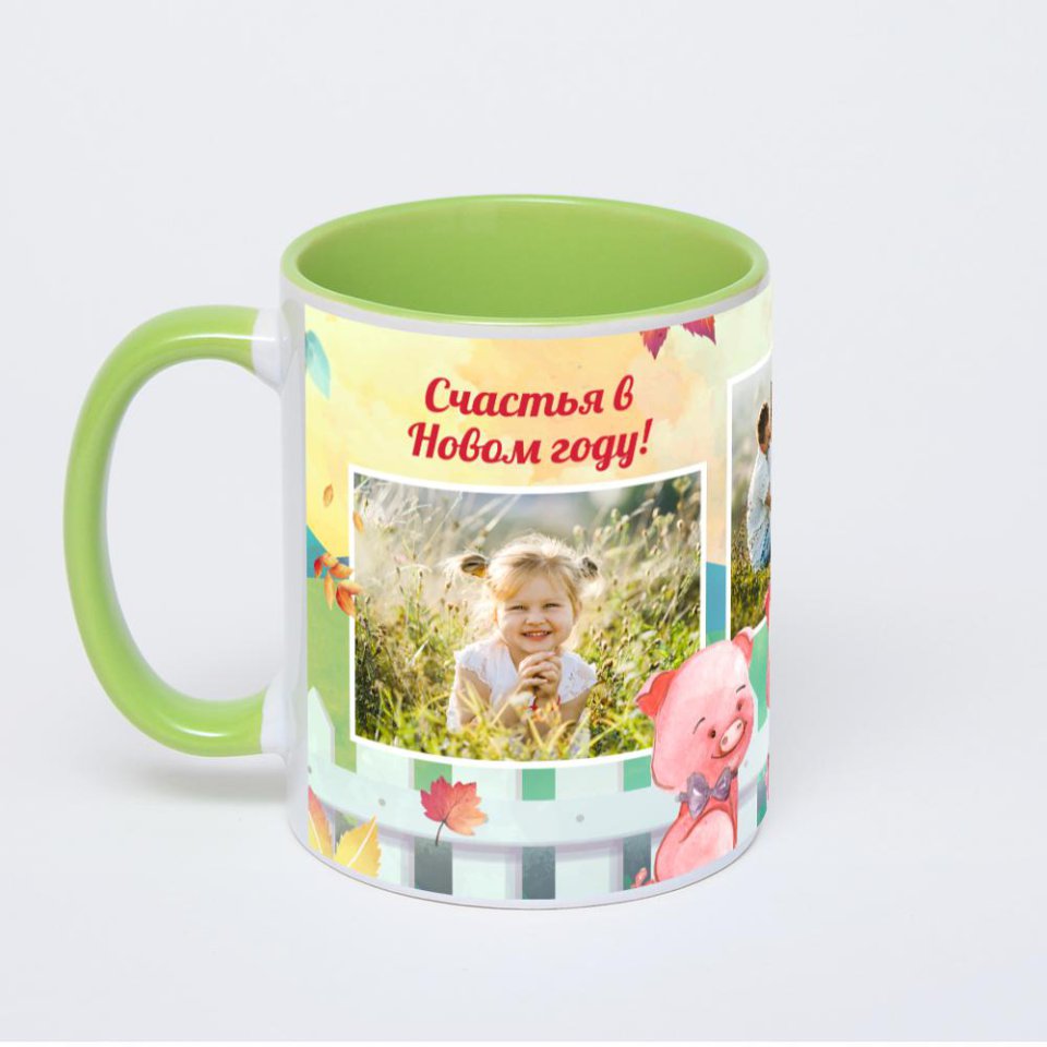 Салатовая кружка с фотопечатью