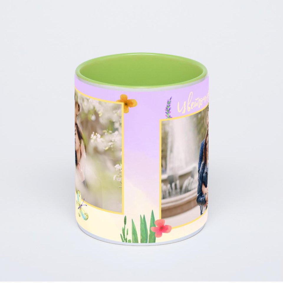 Салатовая кружка с фотопечатью