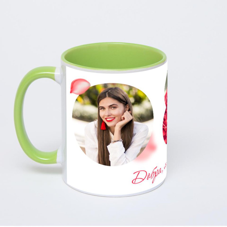 Салатовая кружка с фотопечатью