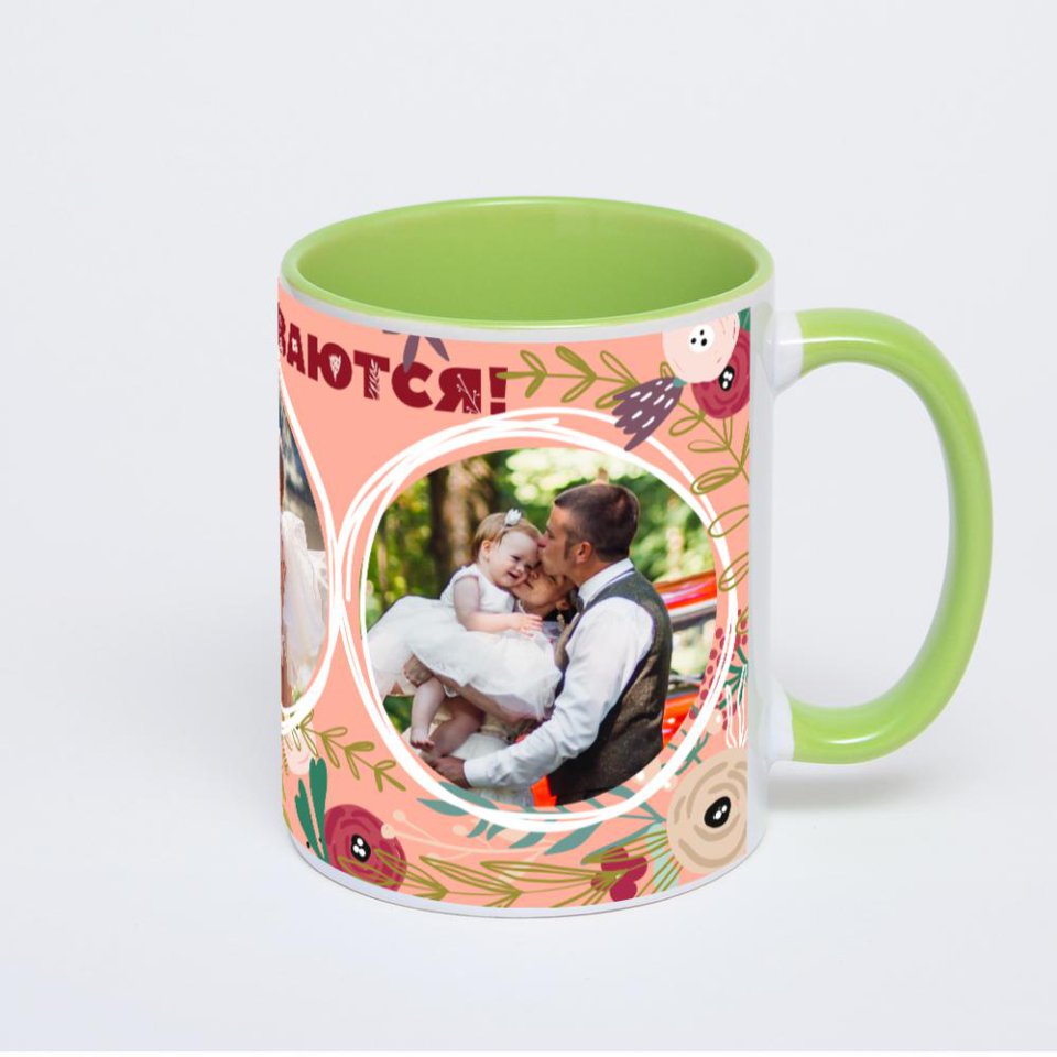 Салатовая кружка с фотопечатью