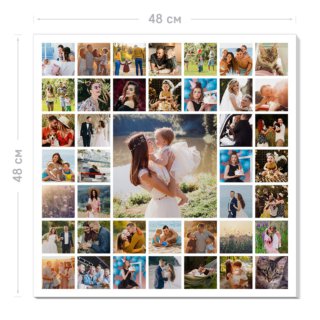 Печать фотоколлажа на холсте 48x48 см для загрузки 41 фотографии с согласованием макета