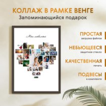 Печать вертикального коллажа 42х60 в рамке цвета венге