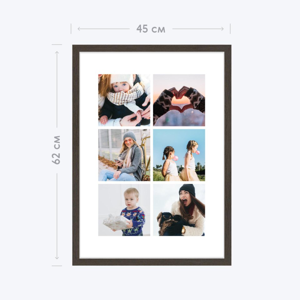 Печать вертикального коллажа 42х60 в рамке цвета венге