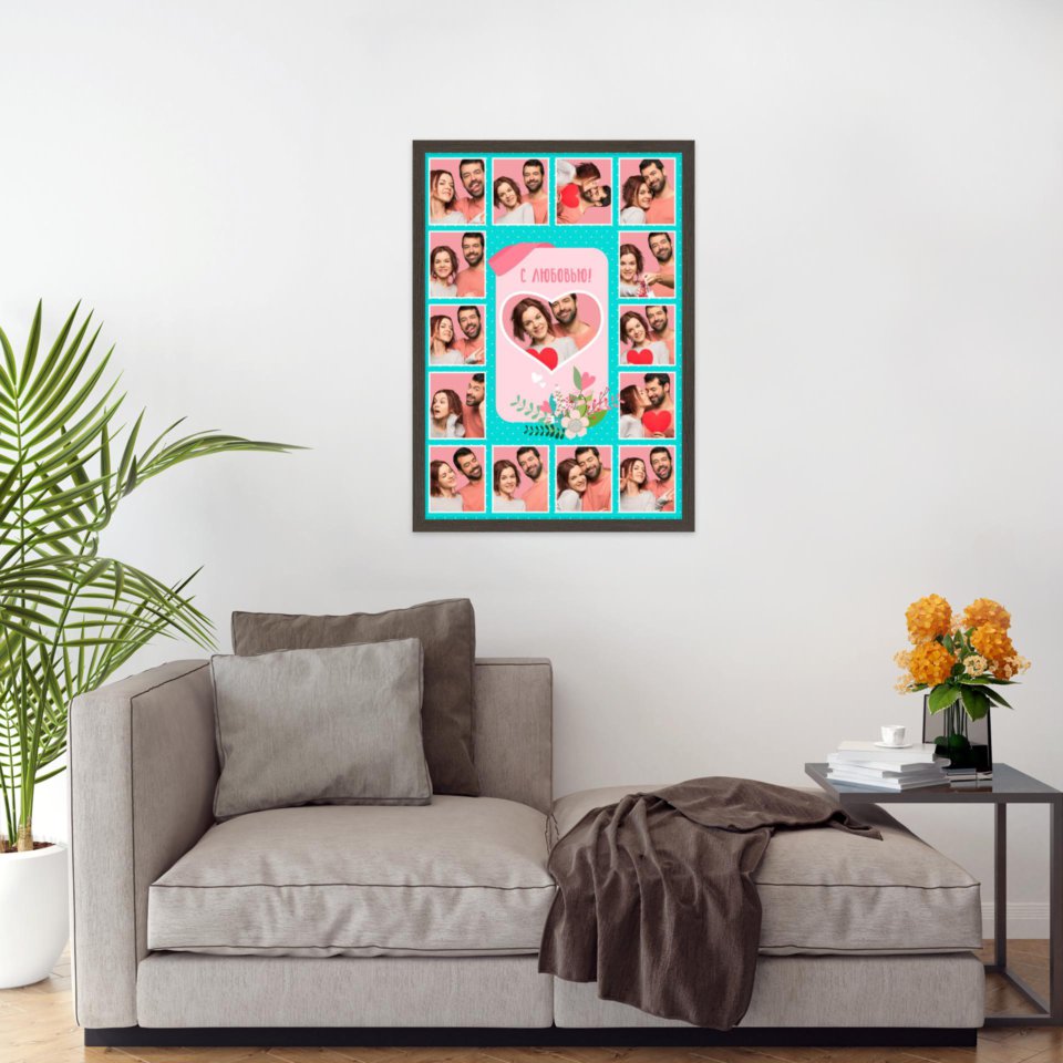 Печать вертикального коллажа 42х60 в рамке цвета венге