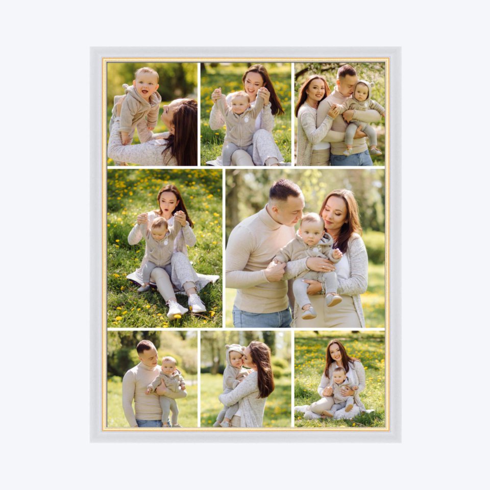 Печать вертикального коллажа в белой рамке 30х40 с загрузкой фотографий