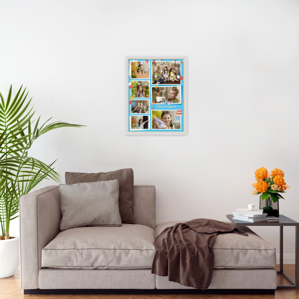 Печать вертикального коллажа в белой рамке 30х40 с загрузкой фотографий