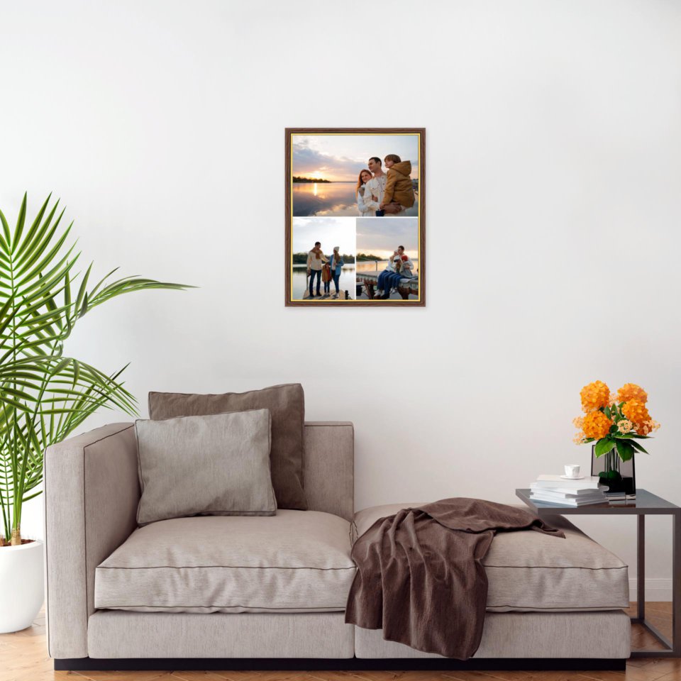 Печать вертикального коллажа в коричневой рамке 30х40 с загрузкой фотографий