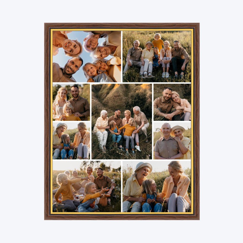 Печать вертикального коллажа в коричневой рамке 30х40 с загрузкой фотографий