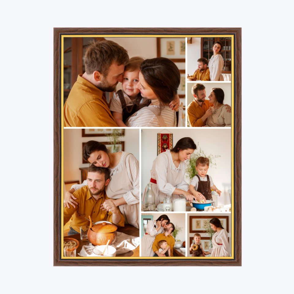 Печать вертикального коллажа в коричневой рамке 30х40 с загрузкой фотографий