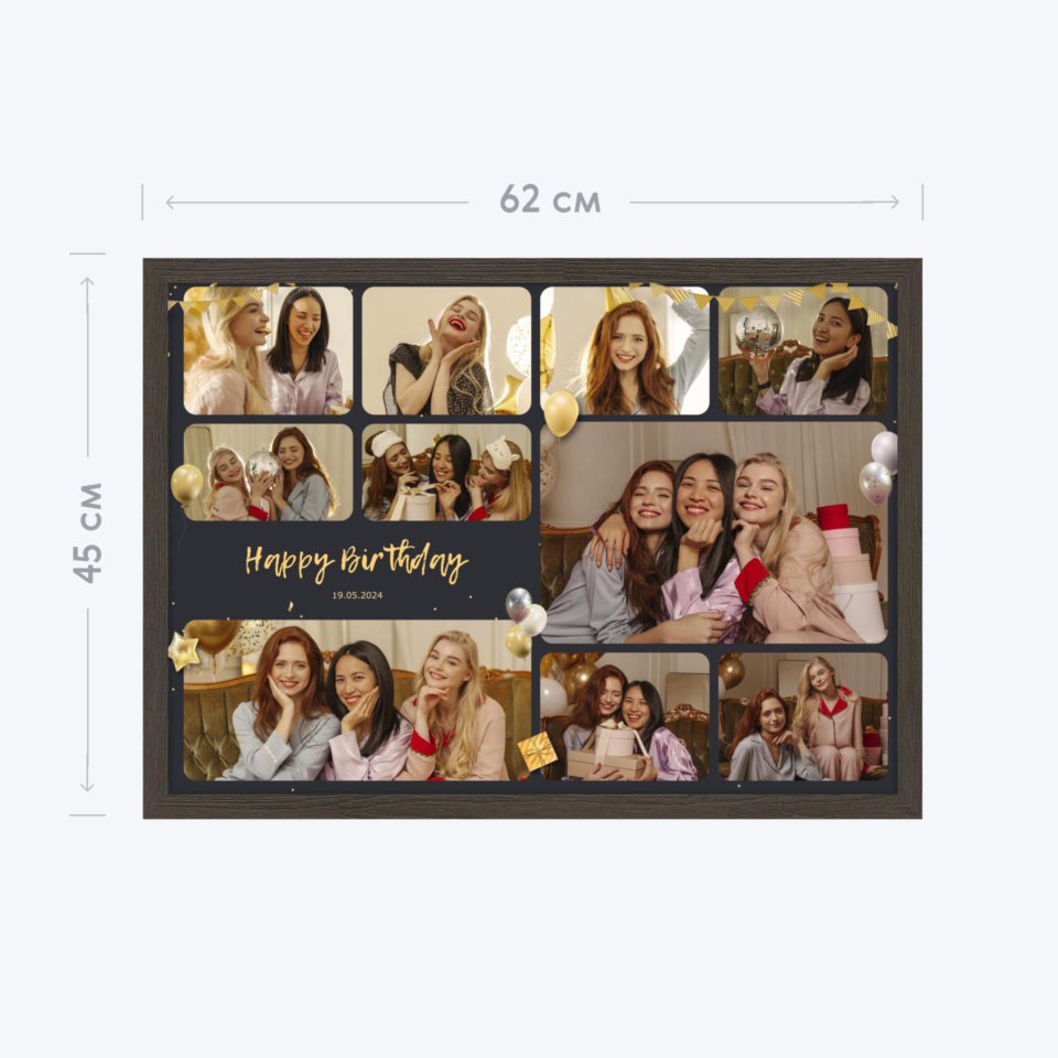 Печать горизонтального коллажа 60х42 в рамке цвета венге