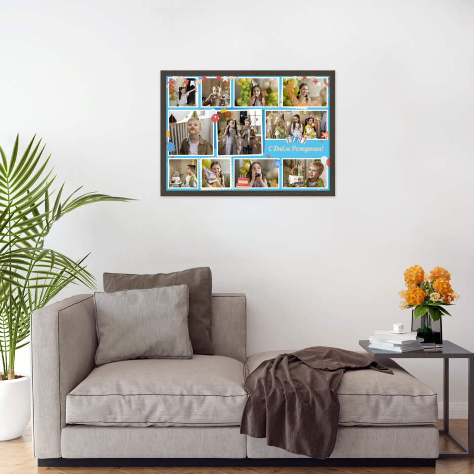 Печать горизонтального коллажа 60х42 в рамке цвета венге