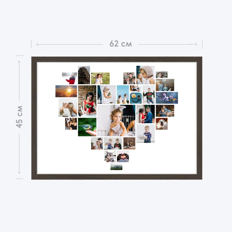 Печать горизонтального коллажа 60х42 в рамке цвета венге