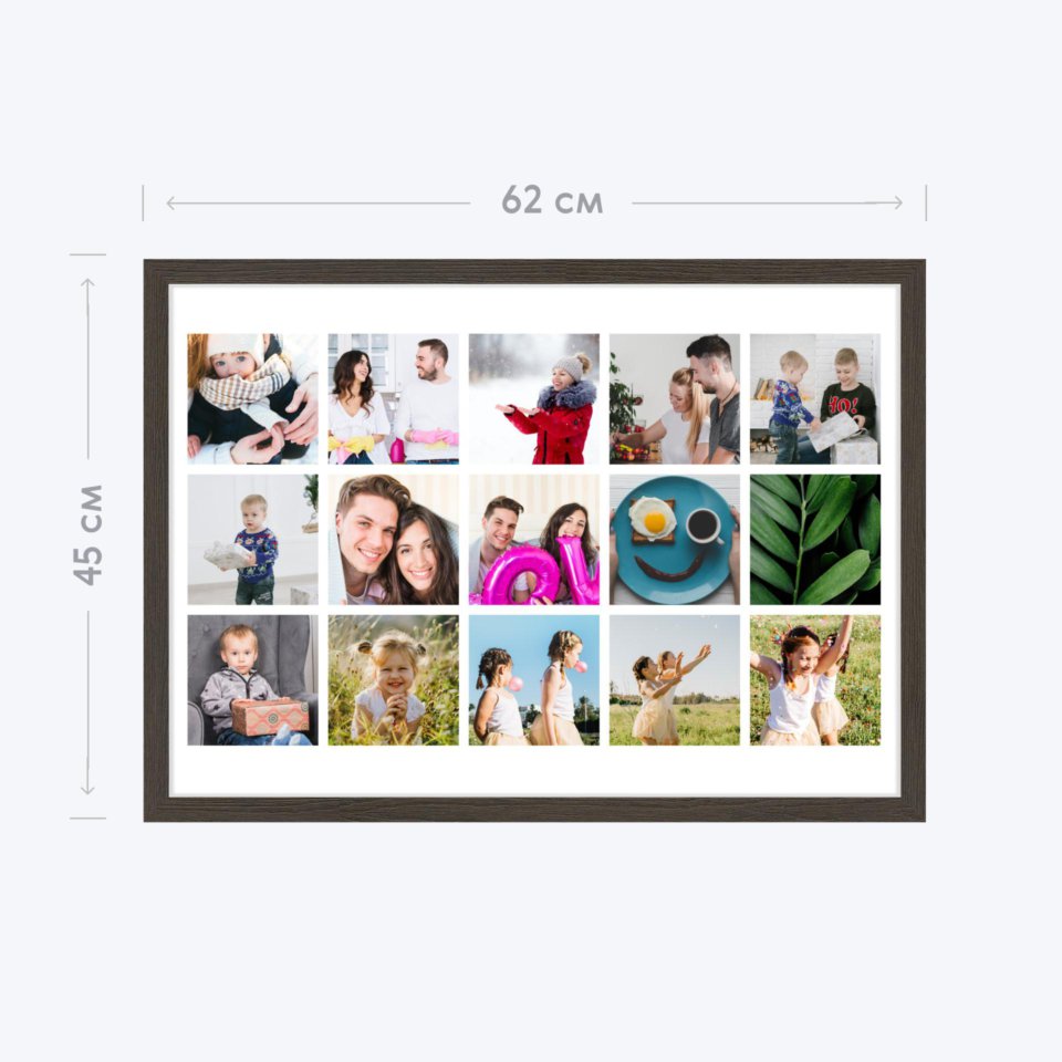 Печать горизонтального коллажа 60х42 в рамке цвета венге