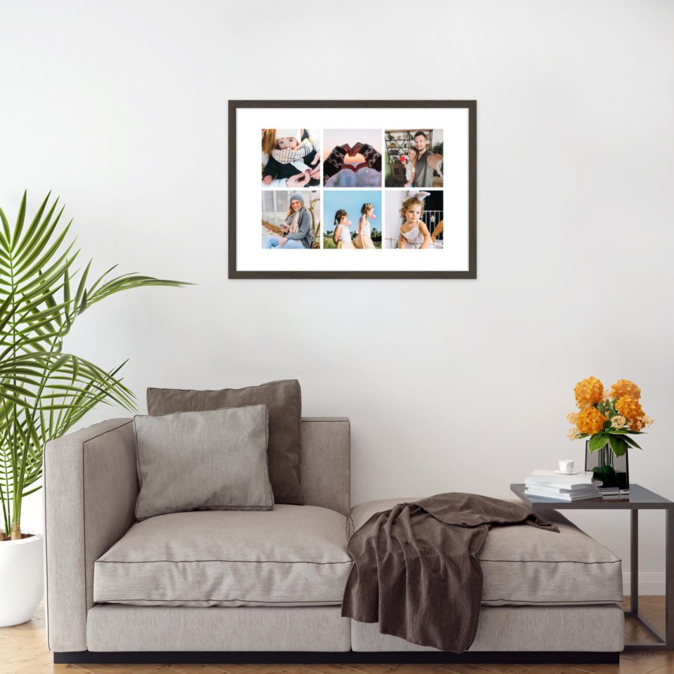 Печать горизонтального коллажа 60х42 в рамке цвета венге