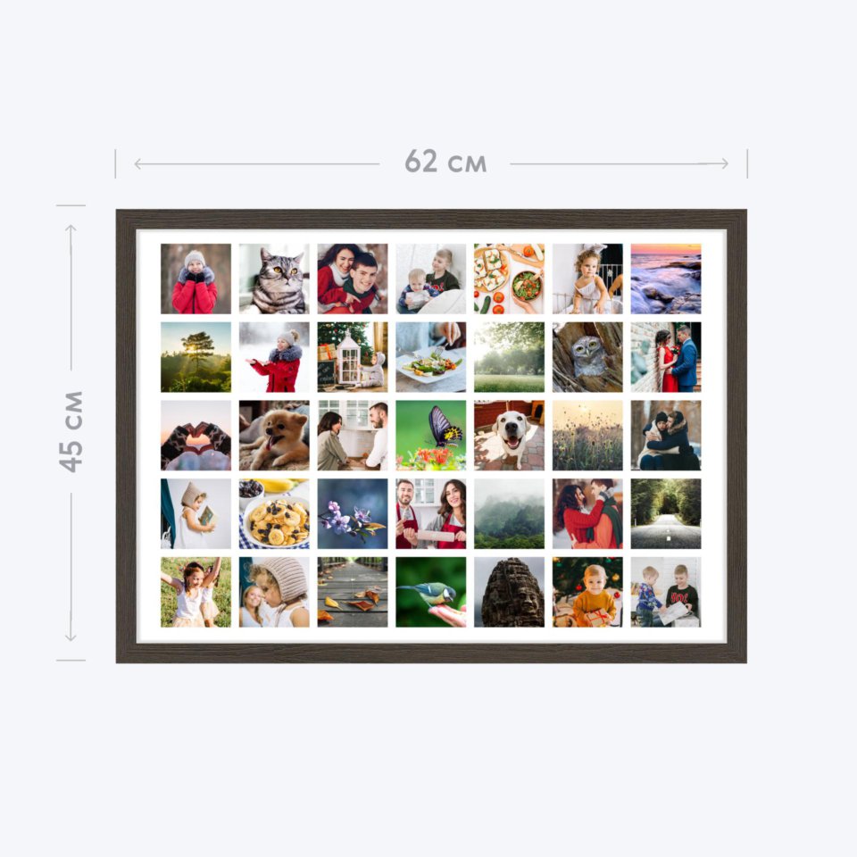 Печать горизонтального коллажа 60х42 в рамке цвета венге