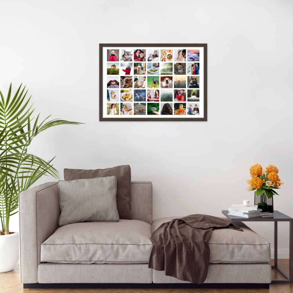 Печать горизонтального коллажа 60х42 в рамке цвета венге