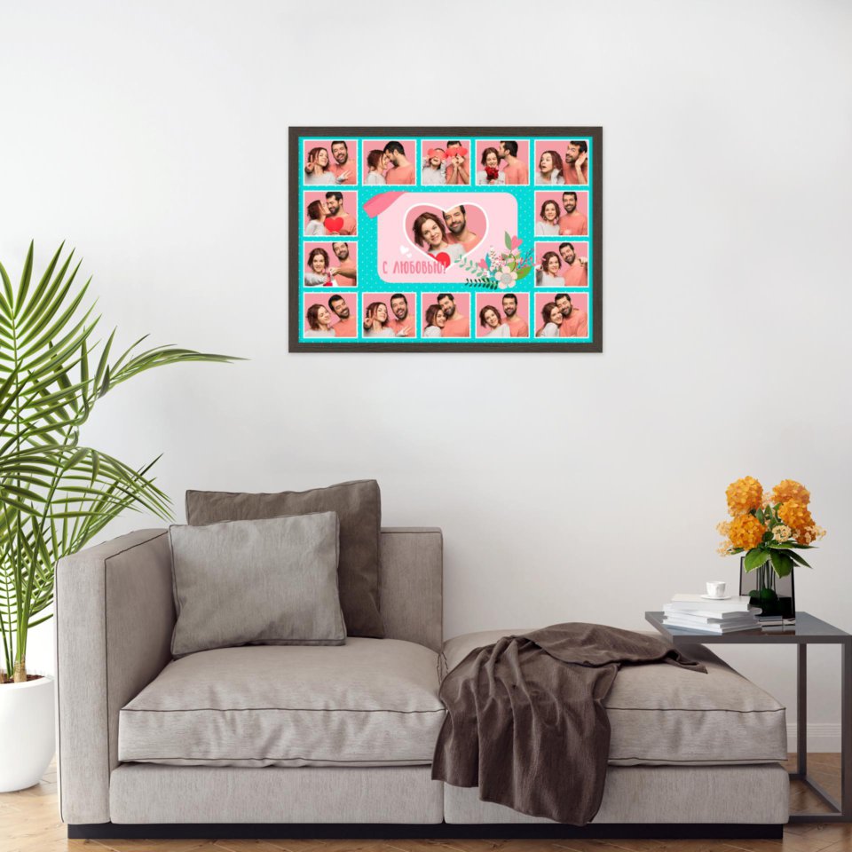 Печать горизонтального коллажа 60х42 в рамке цвета венге