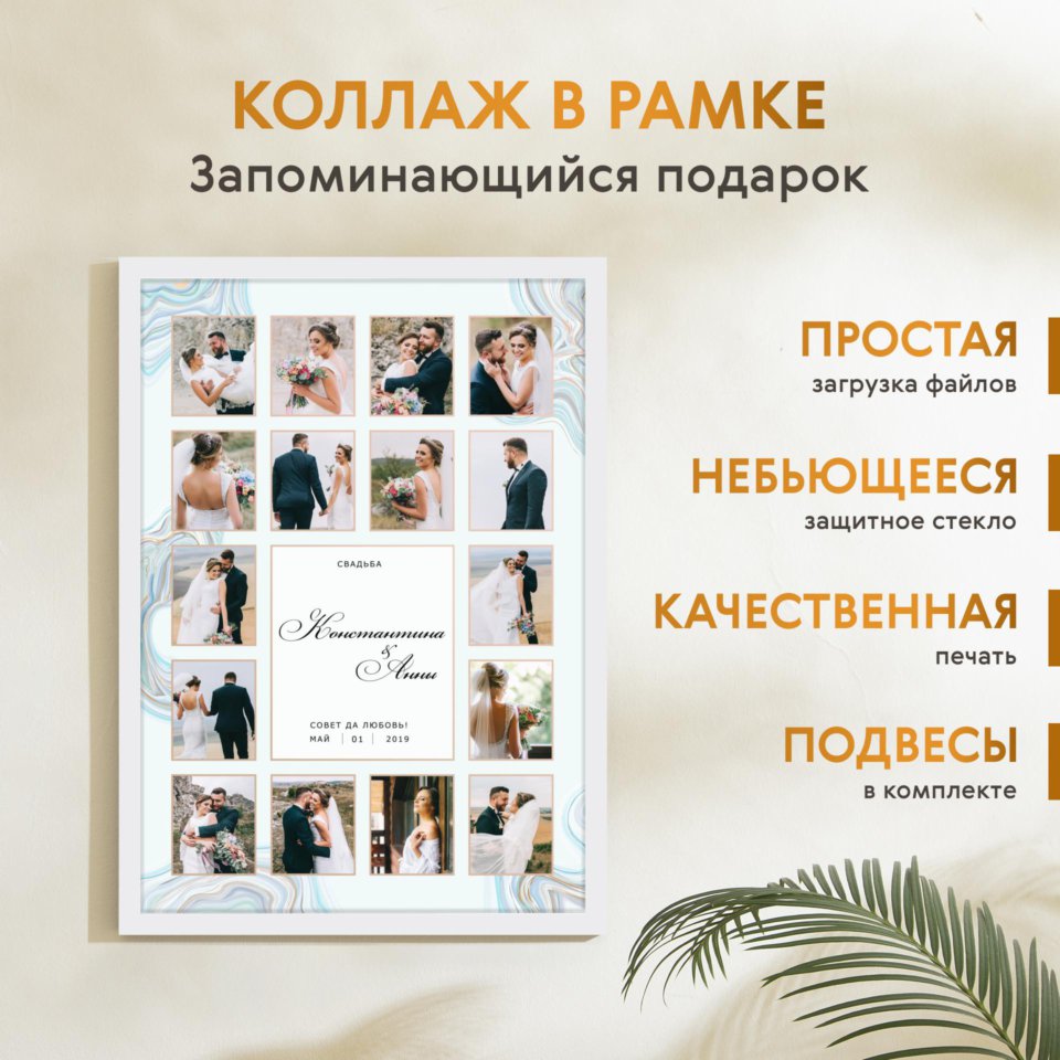 Печать вертикального коллажа 42х60 в белой рамке