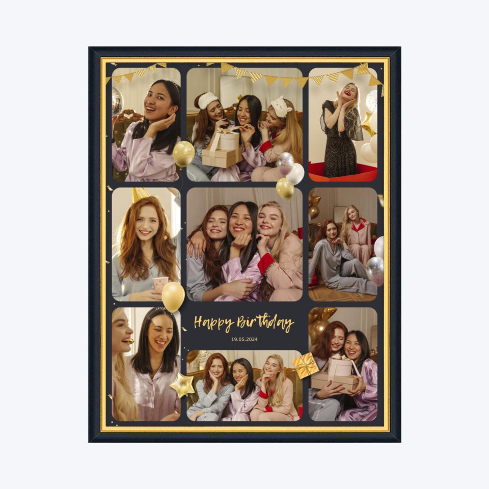 Печать вертикального коллажа в чёрной рамке 30х40 с загрузкой фотографий