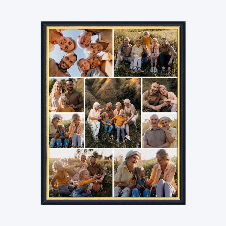 Печать вертикального коллажа в чёрной рамке 30х40 с загрузкой фотографий