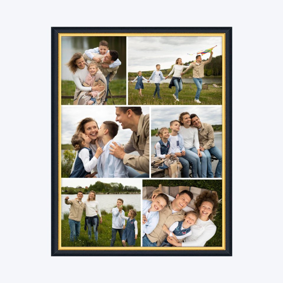 Печать вертикального коллажа в чёрной рамке 30х40 с загрузкой фотографий