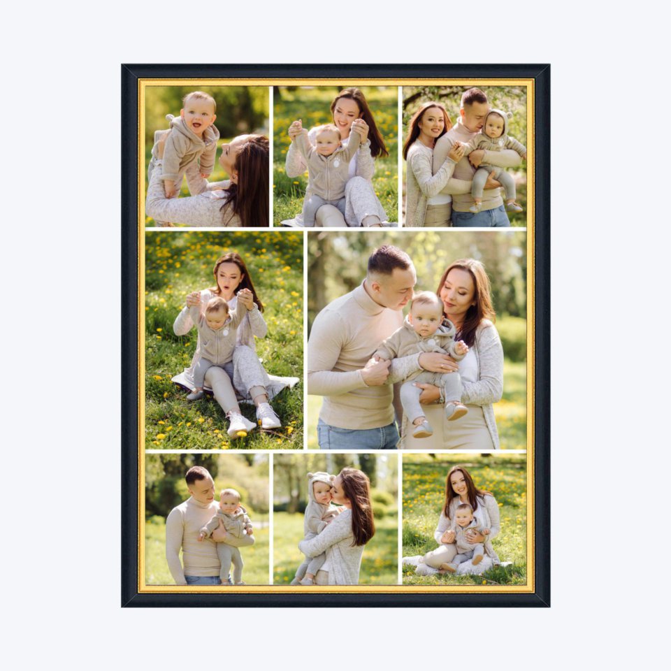 Печать вертикального коллажа в чёрной рамке 30х40 с загрузкой фотографий