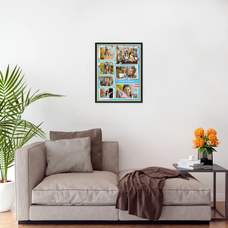 Печать вертикального коллажа в чёрной рамке 30х40 с загрузкой фотографий