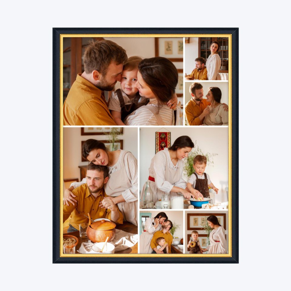 Печать вертикального коллажа в чёрной рамке 30х40 с загрузкой фотографий