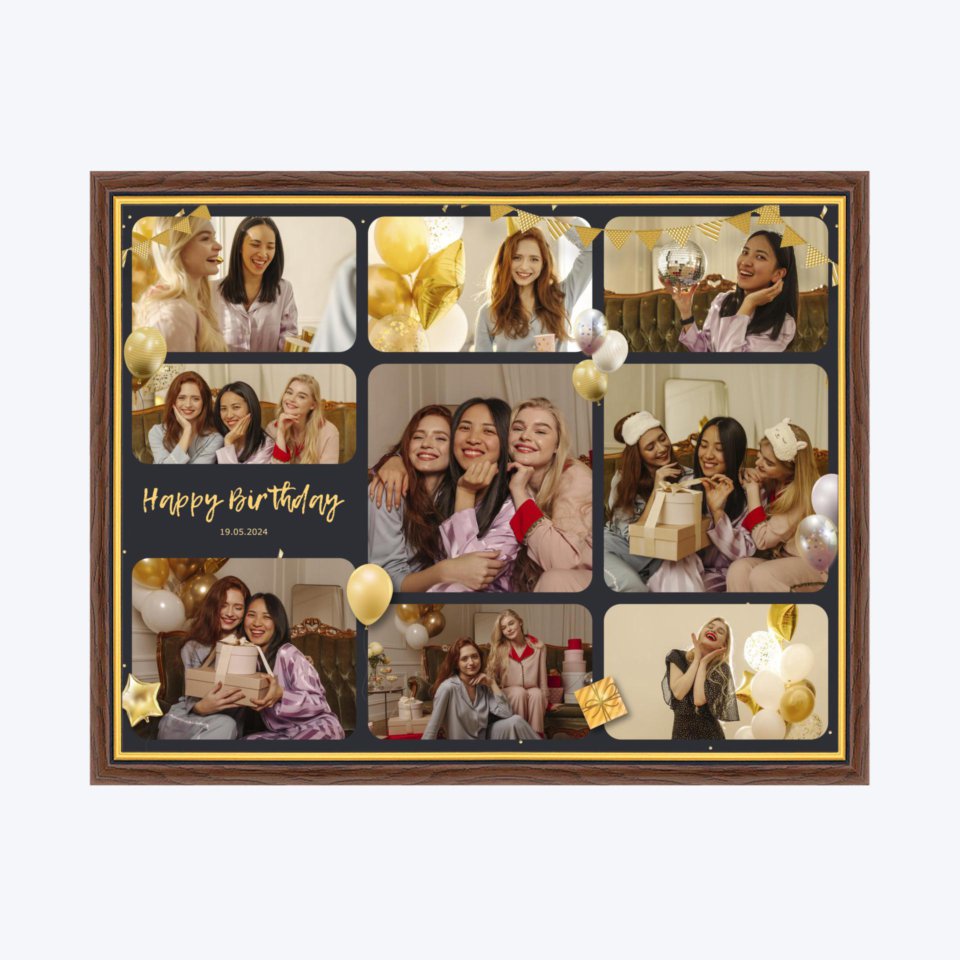 Печать горизонтального коллажа в коричневой рамке 40х30 с загрузкой фотографий