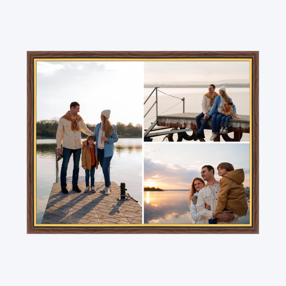 Печать горизонтального коллажа в коричневой рамке 40х30 с загрузкой фотографий