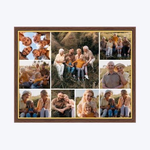 Печать горизонтального коллажа в коричневой рамке 40х30 с загрузкой фотографий