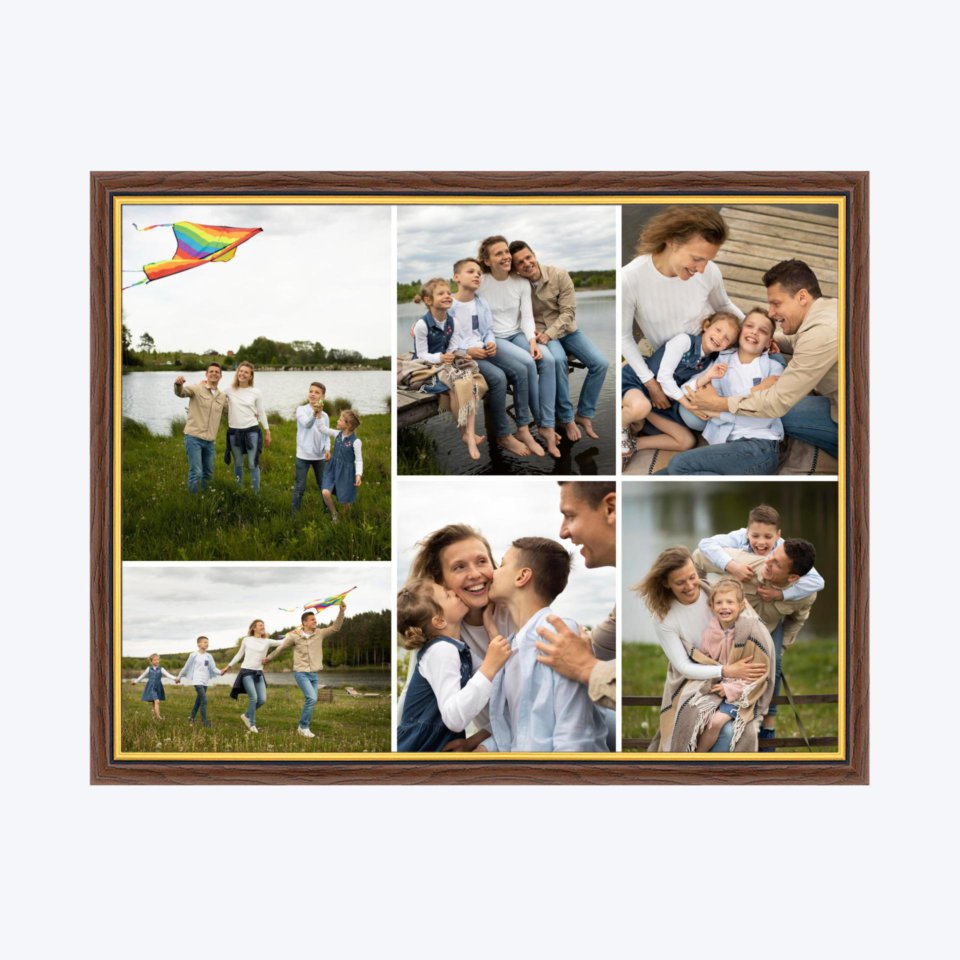 Печать горизонтального коллажа в коричневой рамке 40х30 с загрузкой фотографий