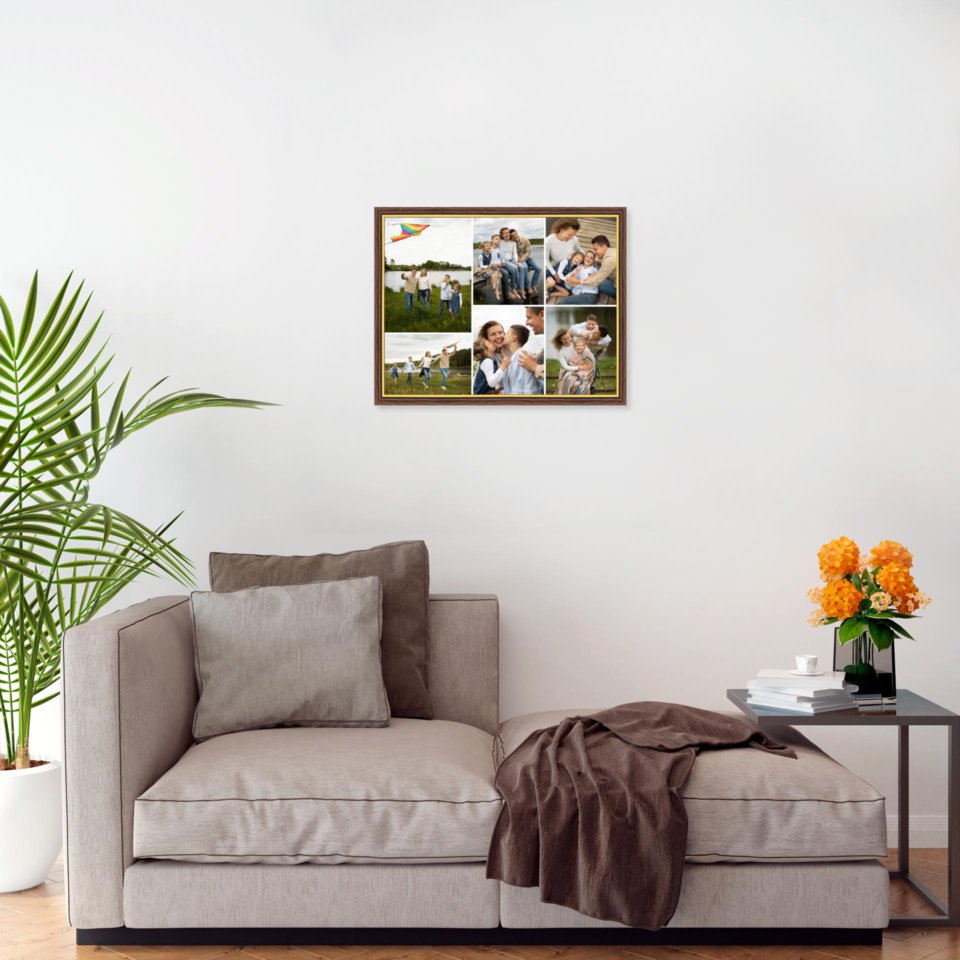 Печать горизонтального коллажа в коричневой рамке 40х30 с загрузкой фотографий