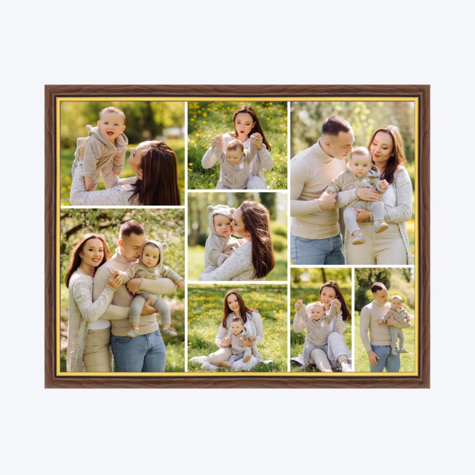 Печать горизонтального коллажа в коричневой рамке 40х30 с загрузкой фотографий