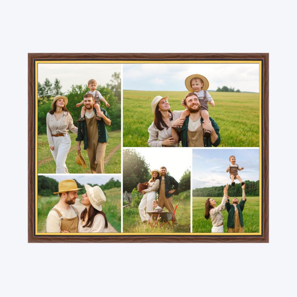 Печать горизонтального коллажа в коричневой рамке 40х30 с загрузкой фотографий