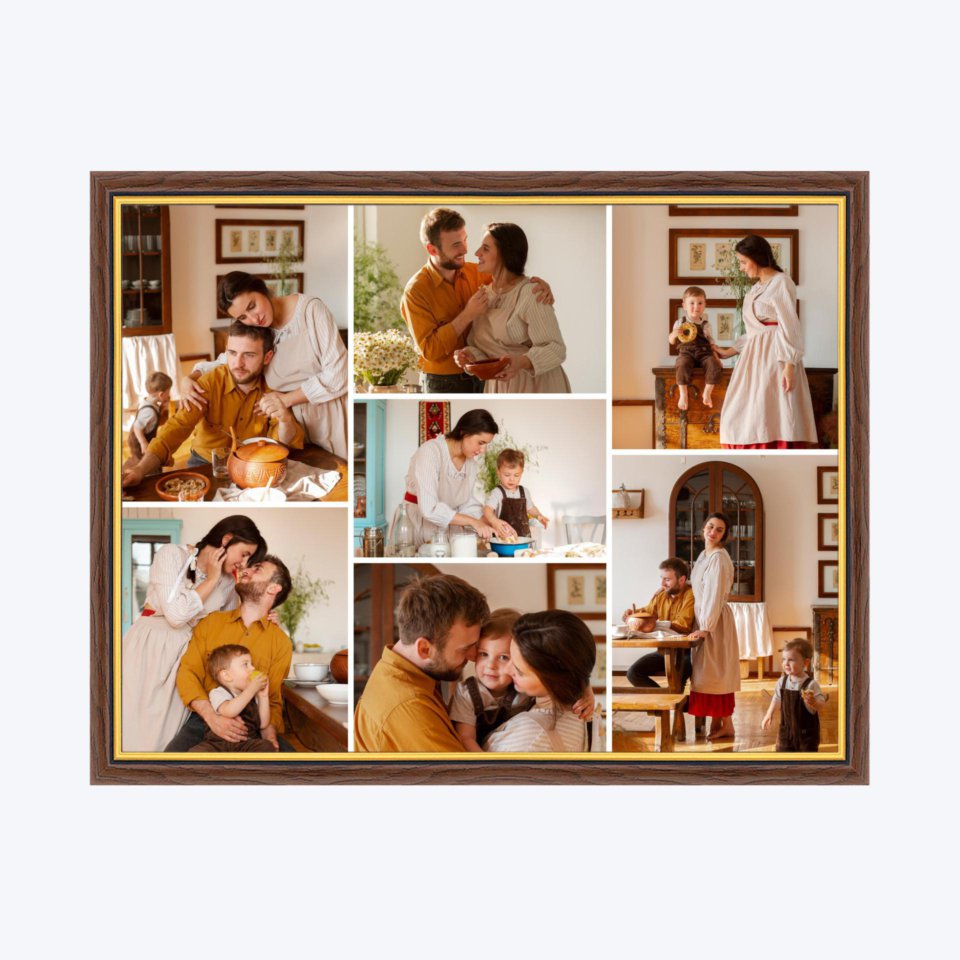 Печать горизонтального коллажа в коричневой рамке 40х30 с загрузкой фотографий