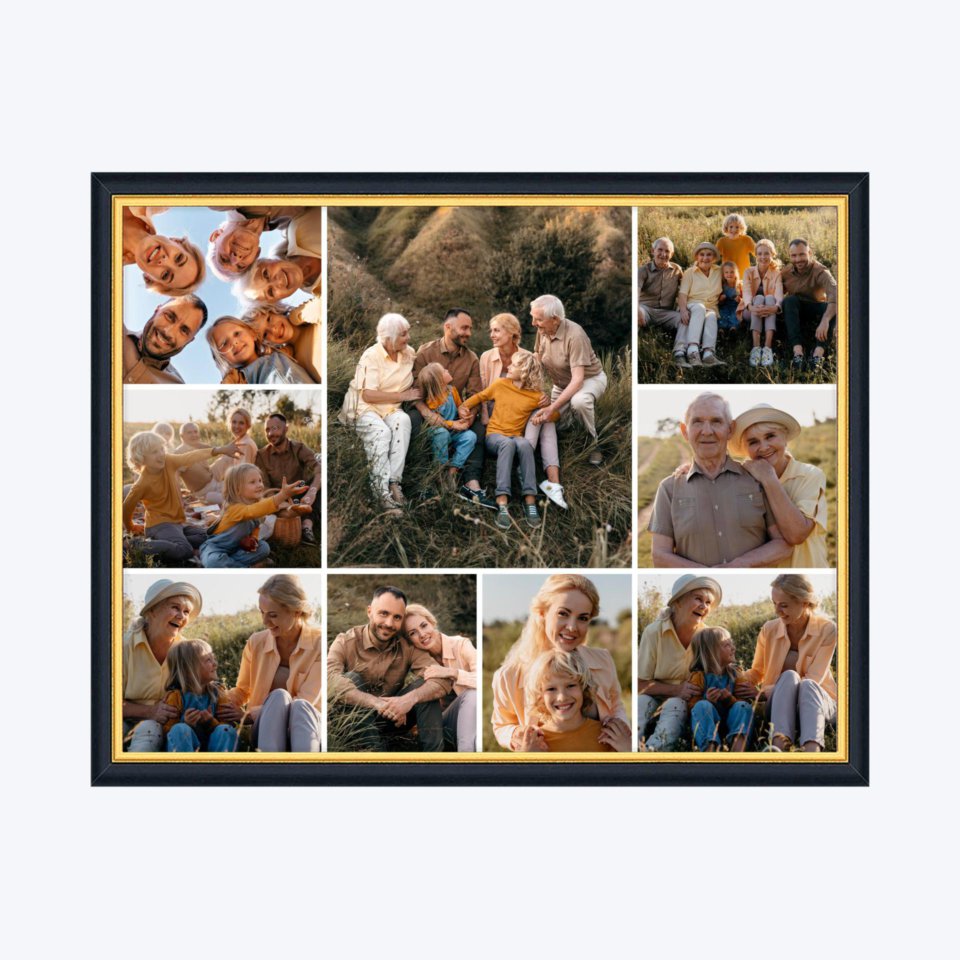 Печать горизонтального коллажа в чёрной рамке 40х30 с загрузкой фотографий