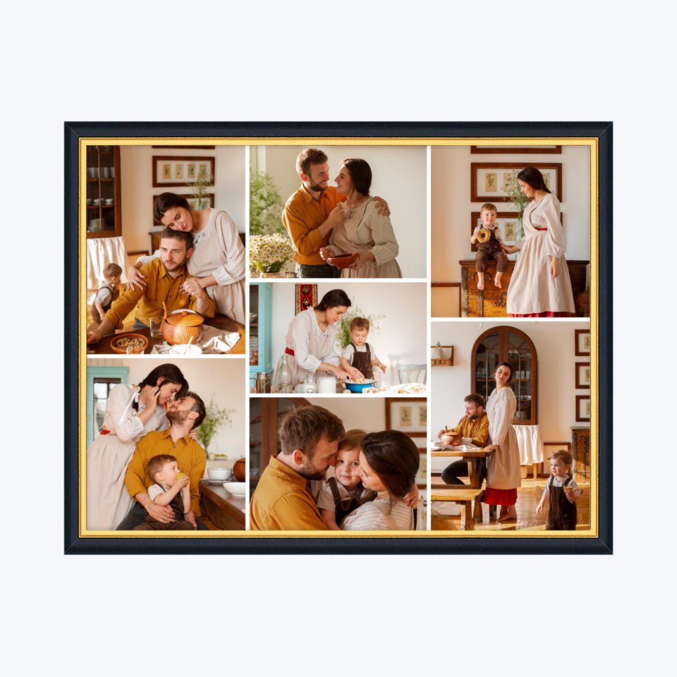 Печать горизонтального коллажа в чёрной рамке 40х30 с загрузкой фотографий
