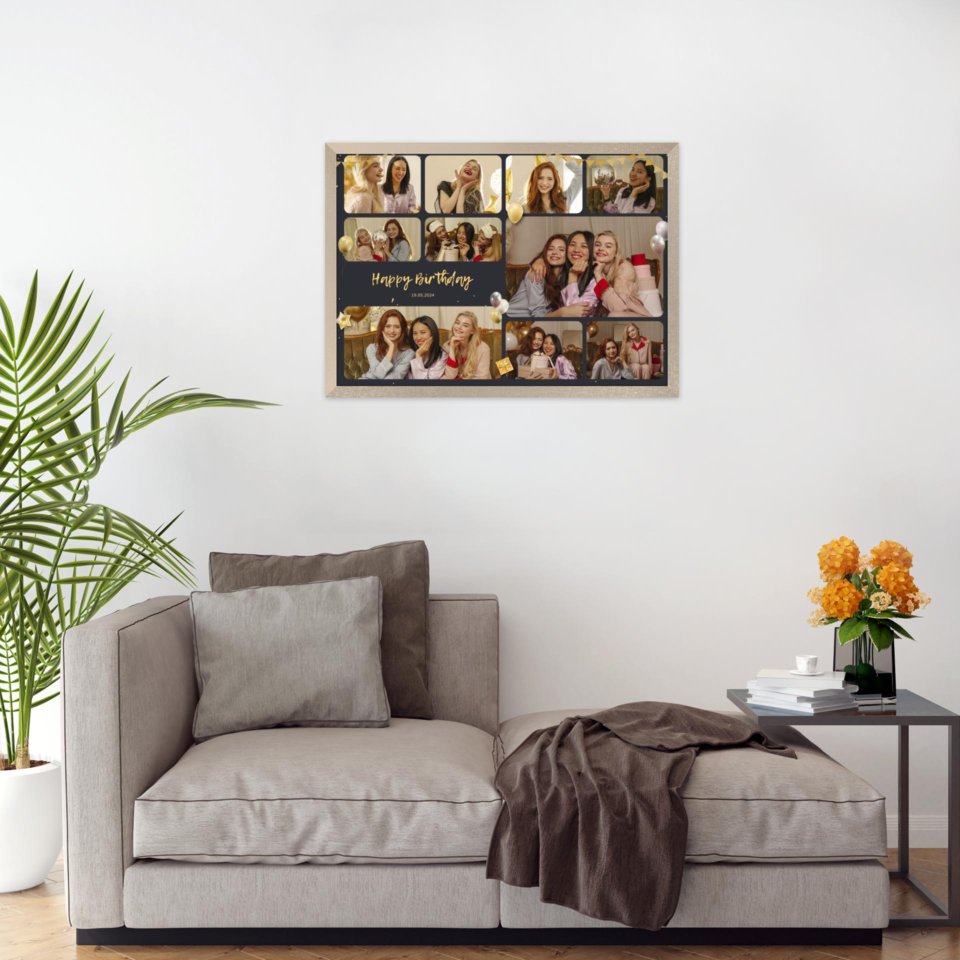 Печать горизонтального коллажа 60х42 в бежево-золотистой рамке