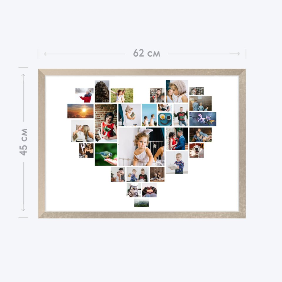 Печать горизонтального коллажа 60х42 в бежево-золотистой рамке