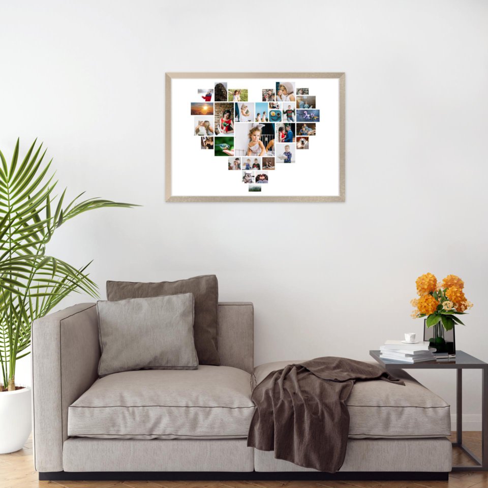 Печать горизонтального коллажа 60х42 в бежево-золотистой рамке