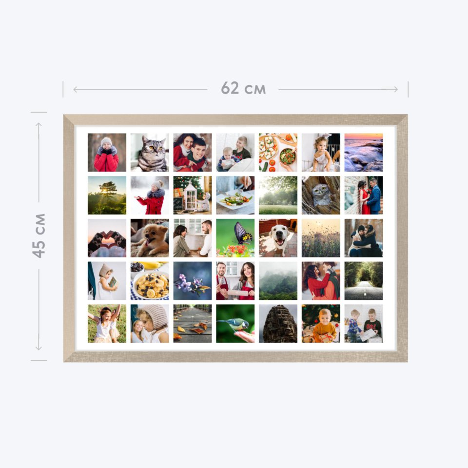 Печать горизонтального коллажа 60х42 в бежево-золотистой рамке
