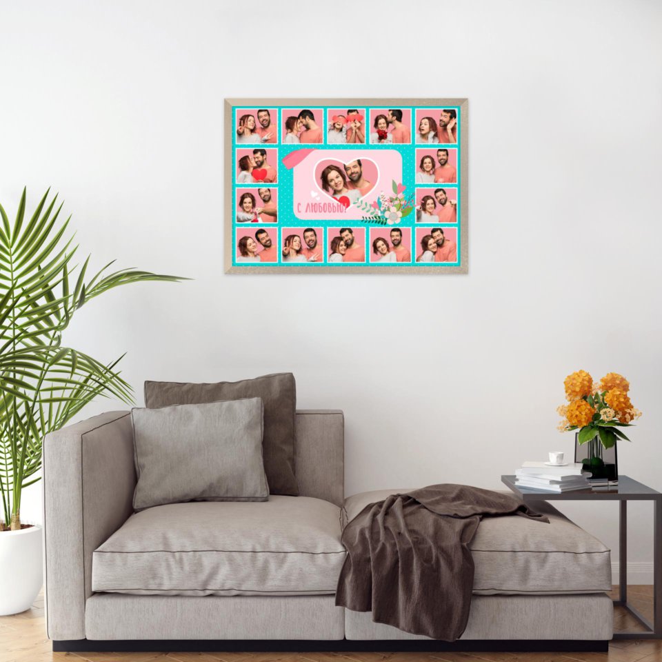 Печать горизонтального коллажа 60х42 в бежево-золотистой рамке