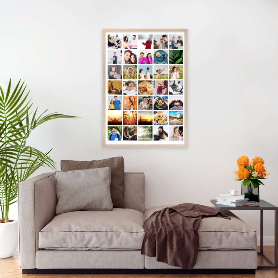 Печать вертикального коллажа 62х87 в бежево-золотистой рамке