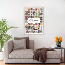 Печать вертикального коллажа 62х87 в бежево-золотистой рамке