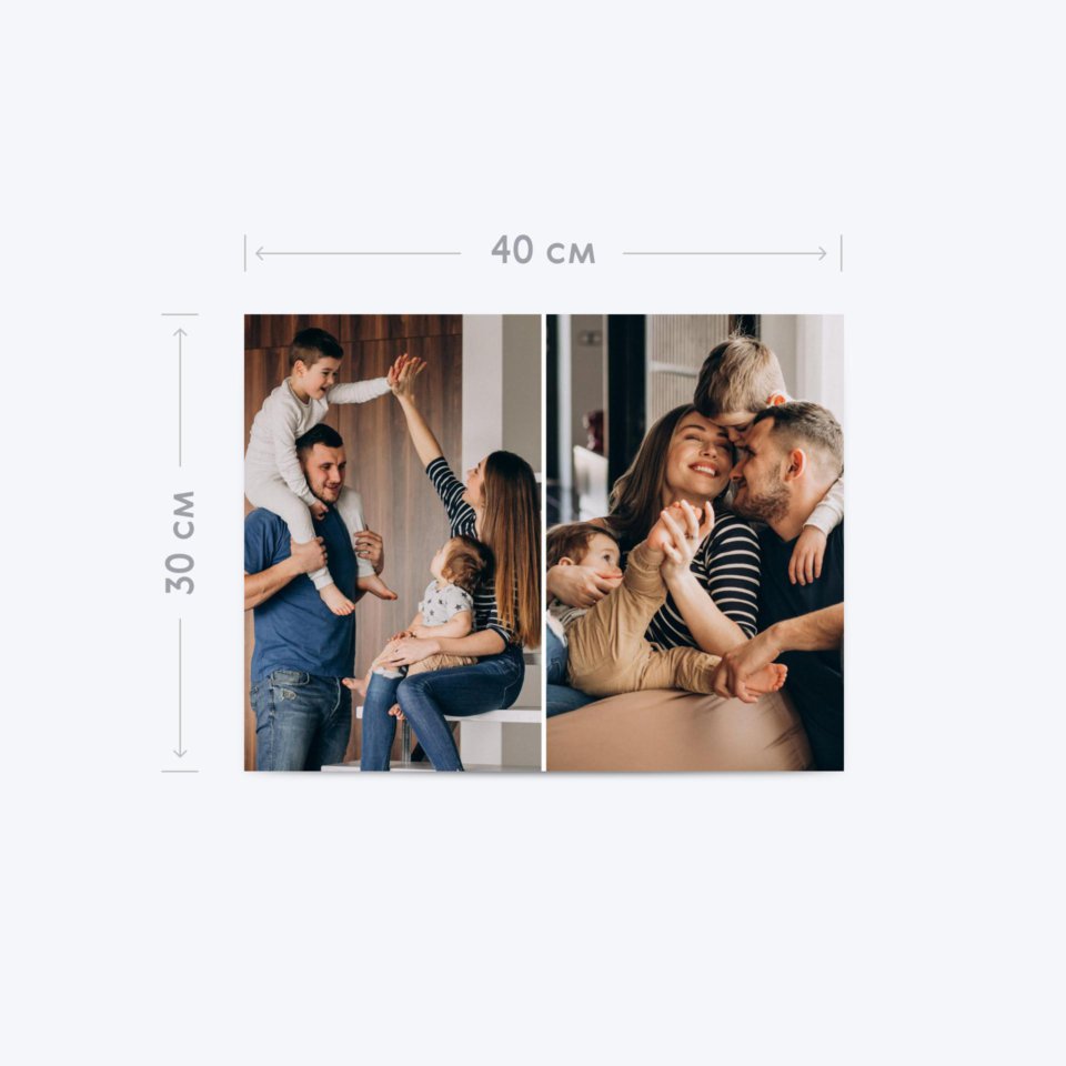 Печать горизонтального фотоколлажа 40х30 с загрузкой фотографий и согласованием перед печатью