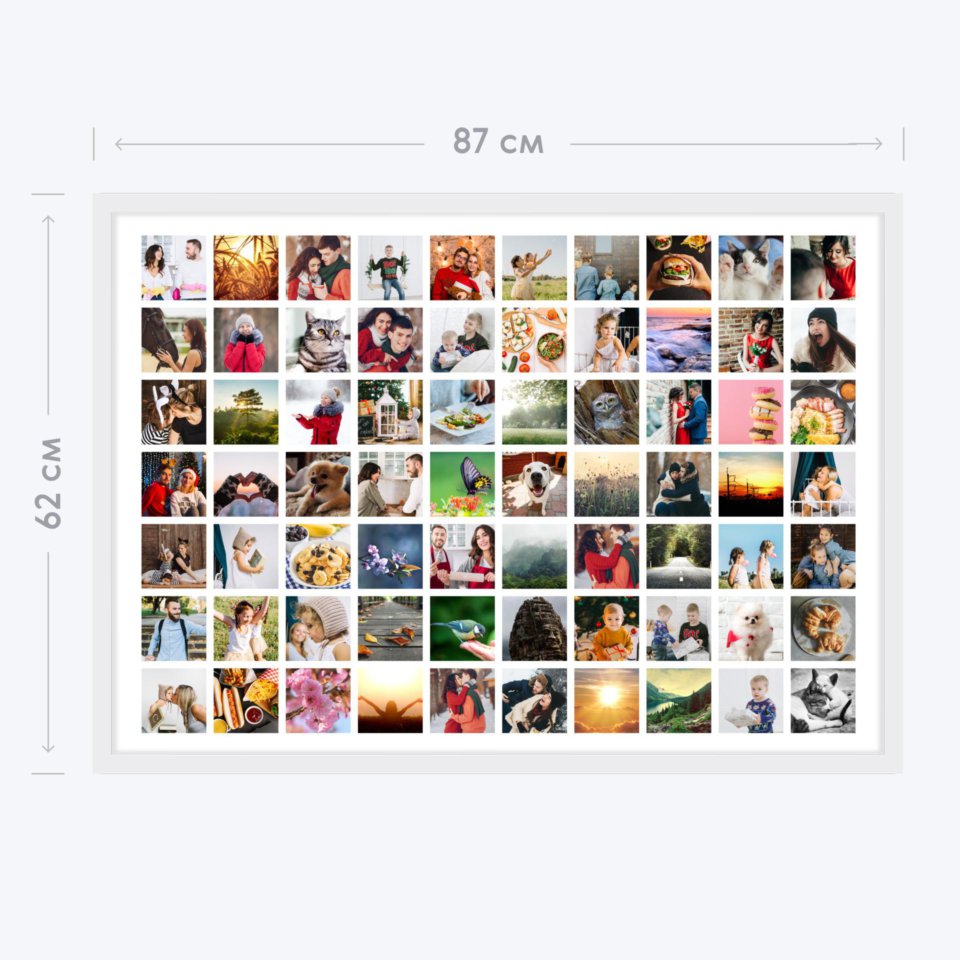 Печать горизонтального коллажа 87х62 в белой рамке